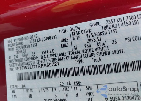 2024 Ford F-150 Xlt from USA, damaged, VIN 1FTFW3LD1RFA69721